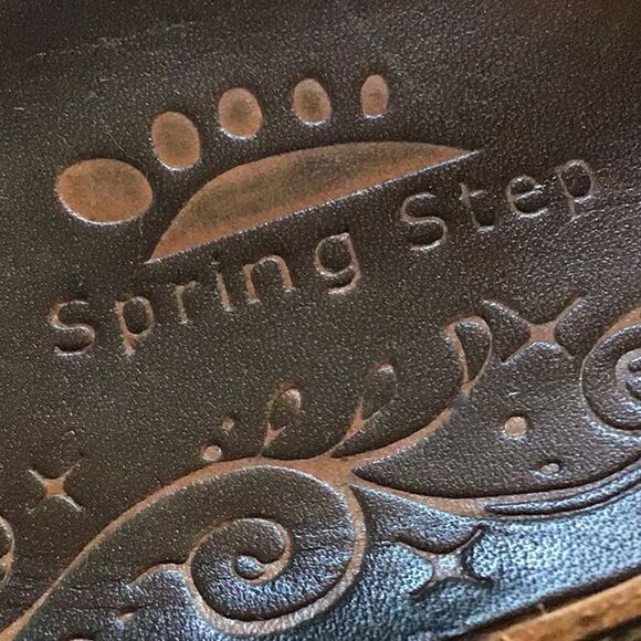 Spring Step Tooled Leather Colorful Flower Slip On Wedge Sandals - Picture 12 of 13